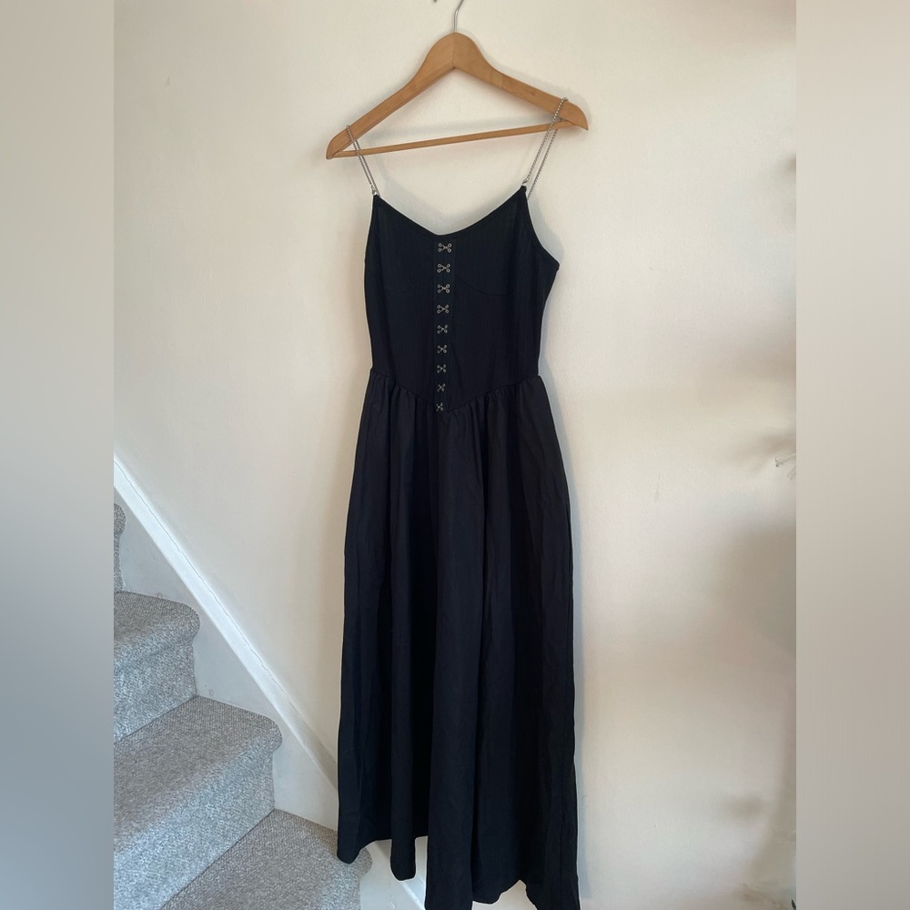 NWT Black Whimsigoth Grunge Metal Strap Cottagecore Dark Academia Maxi Dress